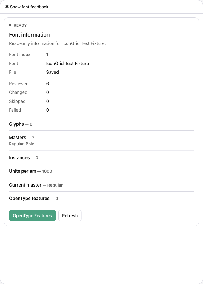 Glyphs MCP font feedback panel in the light ChatGPT theme